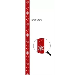 Díszkötöző szalag szatén 15mm x 25m piros, hópihés