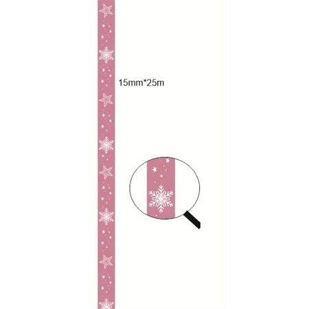 Díszkötöző szalag szatén 15mm x 25m sötétrózsaszín, hópihés