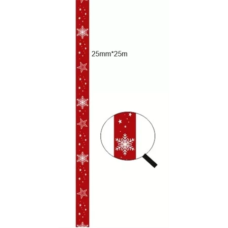 Díszkötöző szalag szatén 25mm x 25m bordó, hópihés