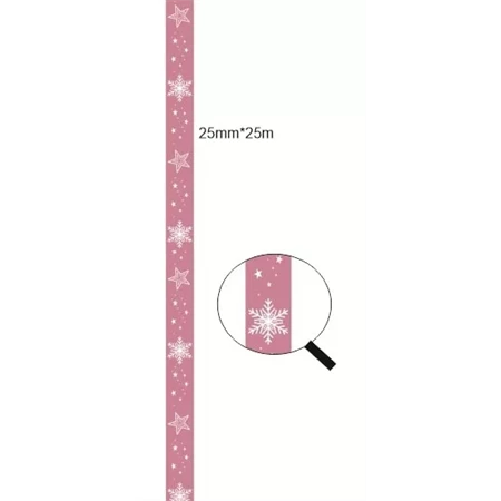 Díszkötöző szalag szatén 25mm x 25m sötétrózsaszín, hópihés