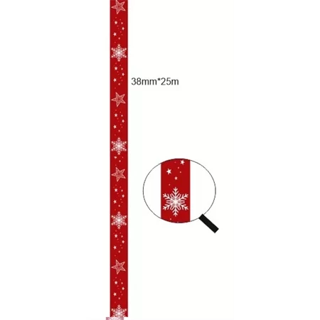 Díszkötöző szalag szatén 38mm x 25m bordó, hópihés