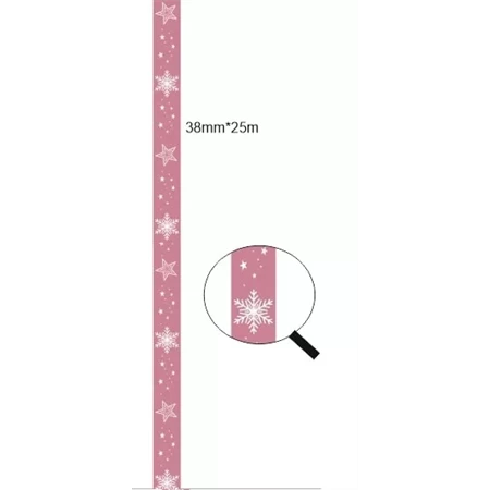 Díszkötöző szalag szatén 38mm x 25m sötétrózsaszín, hópihés