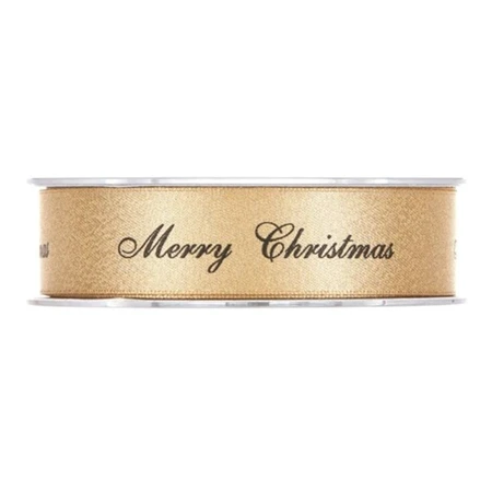 Díszkötöző szalag textil Merry Christmas felirattal, 25mmx25m arany