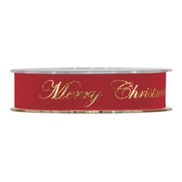 Díszkötöző szalag textil Merry Christmas fellirattal 25mmx10m piros/arany