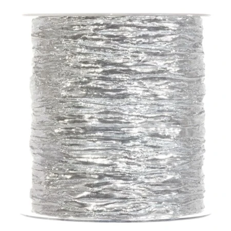 Díszkötöző szalag textil, gyűrt, csillogós 100mmx10m ezüst