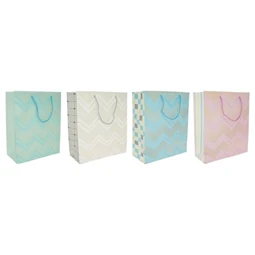 Dísztasak 31x40x12cm cikkcakk mintával, papír, színes 4 féle 1db, szín nem választható