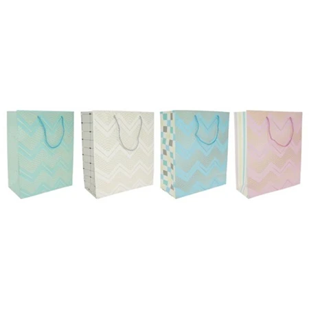 Dísztasak 31x40x12cm cikkcakk mintával, papír, színes 4 féle 1db, szín nem választható