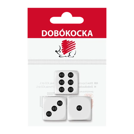 Dobókocka 6 oldalú, fekete pöttyök, 3db/csomag