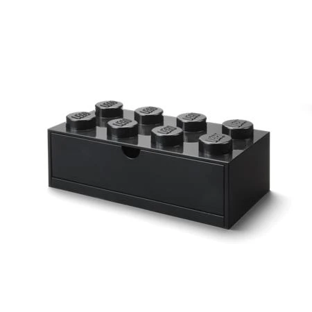 Doboz íróasztalra, fiókos, LEGO "Brick 4x2", fekete tárolódoboz 316 x 113 x 158 mm