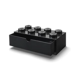 Doboz íróasztalra, fiókos, LEGO "Brick 4x2", fekete tárolódoboz 316 x 113 x 158 mm