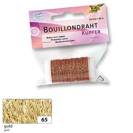 Drót huzal aluminium 0,3mmx60m arany színű bouillon drót