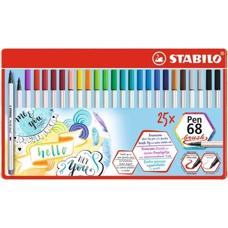 Ecsetfilc készlet 25db-os STABILO Pen 68 brush fém dobozban