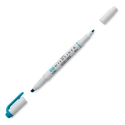 Ecsetirón ZEBRA kétvégű filctoll Mildliner, ecset 1-4mm és vékony kerek hegy 0,5mm Warm, füstkék