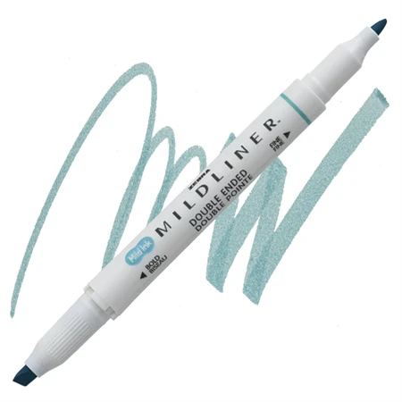 Ecsetirón ZEBRA kétvégű filctoll Mildliner, ecset 1-4mm és vékony kerek hegy 0,5mm Warm, füstkék