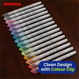 Ecsetirón ZEBRA kétvégű filctoll Mildliner 15színű készlet, ecset 1-4mm és vékony kerek hegy 0,5mm