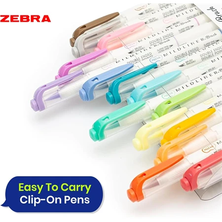 Ecsetirón ZEBRA kétvégű filctoll Mildliner 15színű készlet, ecset 1-4mm és vékony kerek hegy 0,5mm