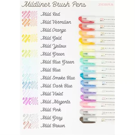 Ecsetirón ZEBRA kétvégű filctoll Mildliner 15színű készlet, ecset 1-4mm és vékony kerek hegy 0,5mm