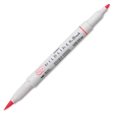 Ecsetirón ZEBRA kétvégű filctoll  Mildliner, ecset 1-4mm és vékony kerek hegy 0,5mm Coral Pink, rózsaszin