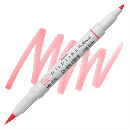 Ecsetirón ZEBRA kétvégű filctoll  Mildliner, ecset 1-4mm és vékony kerek hegy 0,5mm Coral Pink, rózsaszin