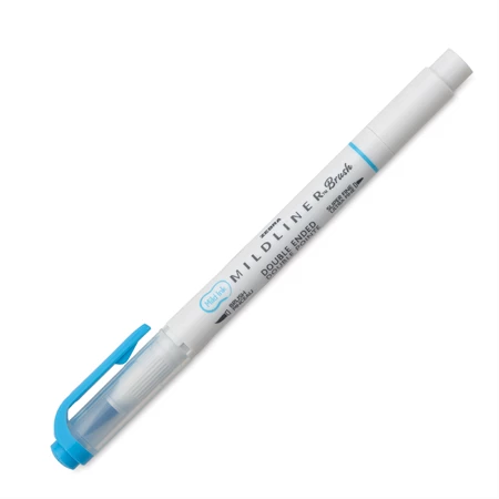 Ecsetirón ZEBRA kétvégű filctoll  Mildliner, ecset 1-4mm és vékony kerek hegy 0,5mm Cyan, kék