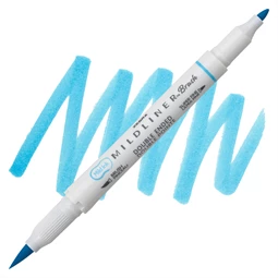 Ecsetirón ZEBRA kétvégű filctoll  Mildliner, ecset 1-4mm és vékony kerek hegy 0,5mm Cyan, kék