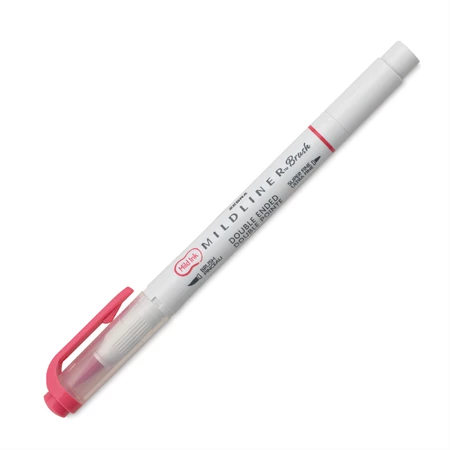 Ecsetirón ZEBRA kétvégű filctoll  Mildliner, ecset 1-4mm és vékony kerek hegy 0,5mm piros, Cool and Refined Red