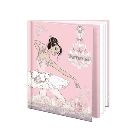 Emlékkönyv 12,5x14,5cm balerina mintával, 48 sima oldal, könyvjelzővel