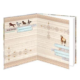 Emlékkönyv 12,5x14,5cm barna vadlovak mintával, 48 sima oldal, könyvjelzővel