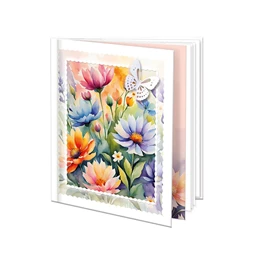 Emlékkönyv 12,5x14,5cm festett színes virágok mintával, 48 sima oldal, könyvjelzővel