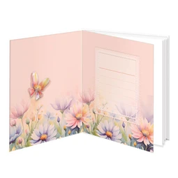 Emlékkönyv 12,5x14,5cm festett színes virágok mintával, 48 sima oldal, könyvjelzővel