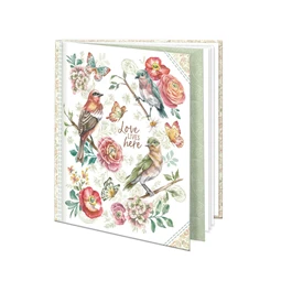 Emlékkönyv 12,5x14,5cm madaras mintával, 48 sima oldal, könyvjelzővel