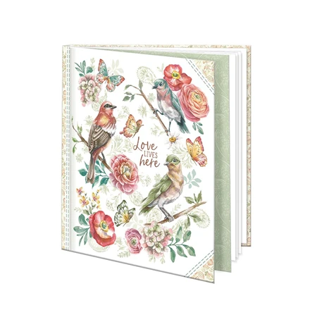 Emlékkönyv 12,5x14,5cm madaras mintával, 48 sima oldal, könyvjelzővel