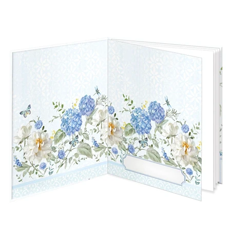 Emlékkönyv 12,5x14,5cm white rose mintával, 48 sima oldal, könyvjelzővel