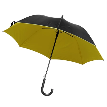Esernyő automata, fekete fém vázzal, fekete-sárga, dupla rétegű taft