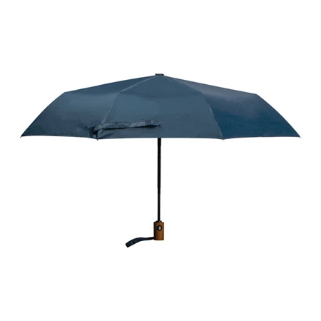 Esernyő automata, fekete nyéllel, fa fogantyúval, kék szinű, újrahasznosított huzattal
