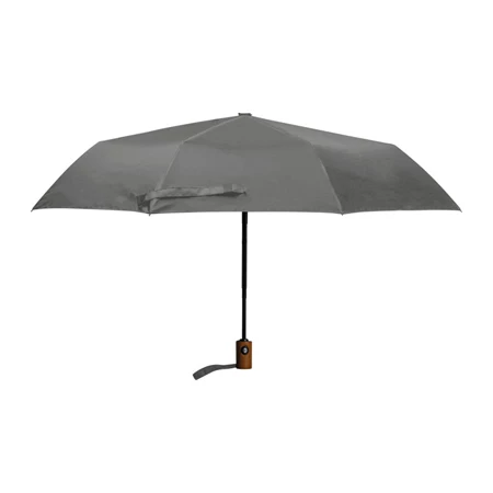 Esernyő automata, fekete nyéllel, fa fogantyúval, szürke szinű, újrahasznosított huzattal