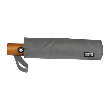 Esernyő automata, fekete nyéllel, fa fogantyúval, szürke szinű, újrahasznosított huzattal