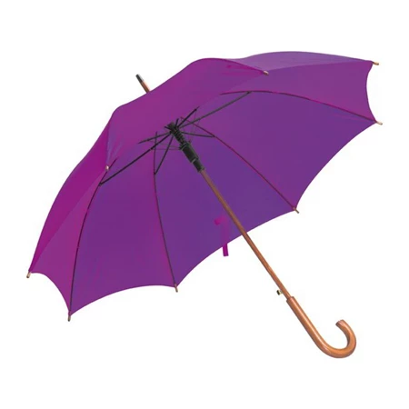 Esernyő favázas, automata, hajlított fanyeles, fa csúccsal, lila