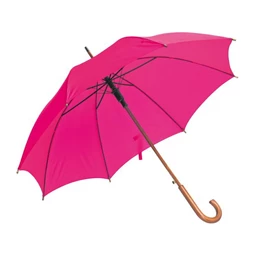 Esernyő favázas, automata, hajlított fanyeles, fa csúccsal, rózaszín