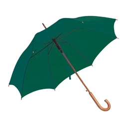 Esernyő favázas, automata, hajlított fanyeles, fa csúccsal, sötétzöld