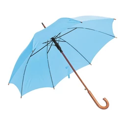Esernyő favázas, automata, hajlított fanyeles, fa csúccsal, világoskék