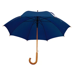 Esernyő favázas, automata, hajlított fanyeles, fa csúccsal, sötétkék