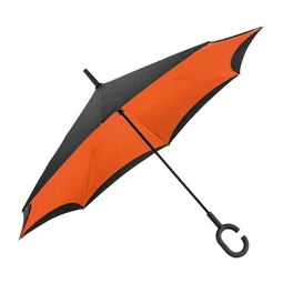 Esernyő összecsukható, fordítva működő, C fogantyúval fekete - narancs