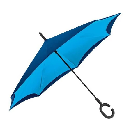Esernyő összecsukható, fordítva működő, C fogantyúval kék - világoskék