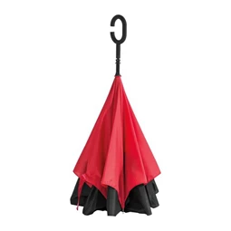 Esernyő összecsukható, fordítva működő, C fogantyúval piros-fekete