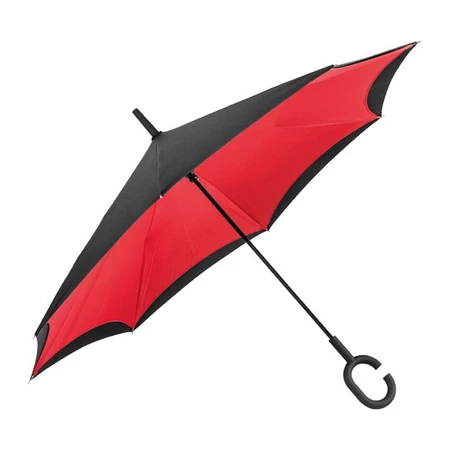 Esernyő összecsukható, fordítva működő, C fogantyúval piros-fekete