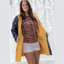 Esőkabát kétszínű kifordítható, sárga-kék PVC anyagból XL méretben