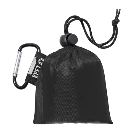 Esőkabát poncsó, átlátszó LDPE felnőtteknek, fekete RPET poliészter hordtasakban