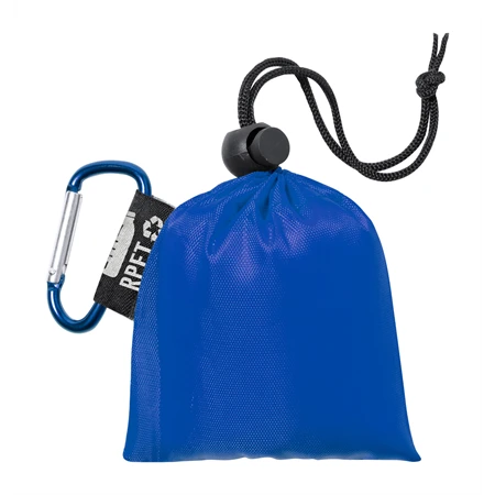 Esőkabát poncsó, átlátszó LDPE felnőtteknek, kék RPET poliészter hordtasakban