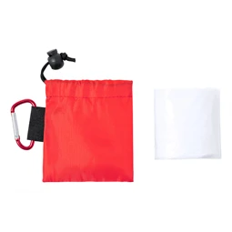 Esőkabát poncsó, átlátszó LDPE felnőtteknek, piros RPET poliészter hordtasakban